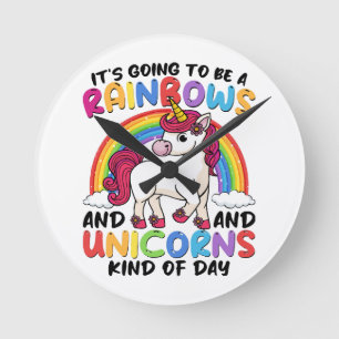 Schattige Eenhoorn Regenboog Grappig Ronde Klok