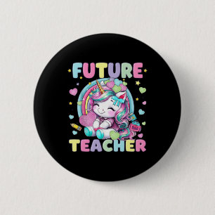 Schattige Eenhoorn Toekomstige Leraar Klaslokaalon Ronde Button 5,7 Cm