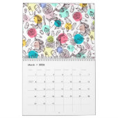 Schattige eenhoornpatroon kalender (Mar 2026)