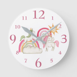 Schattige Eenhoorns en Pastel Boho Regenbogen Ronde Klok