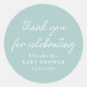 Schattige eenvoudig blauwgroen baby shower Dank u Ronde Sticker (Voorkant)