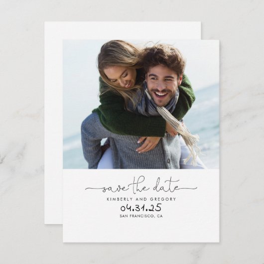Schattige Eenvoudig en Elegant Bewaar de datumfoto Save The Date (Voorkant / Achterkant)