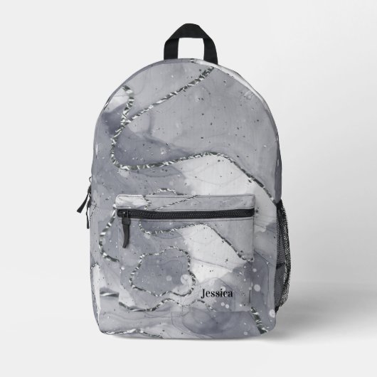 Schattige Eenvoudig minimalistisch Zilver en Zwart Bedrukte Rugzak (Voorkant)