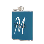 Schattige eenvoudig modern blauw monogram heupfles (Links)