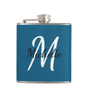Schattige eenvoudig modern blauw monogram heupfles