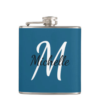 Schattige eenvoudig modern blauw monogram heupfles