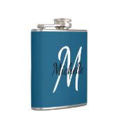 Schattige eenvoudig modern blauw monogram heupfles (Rechts)