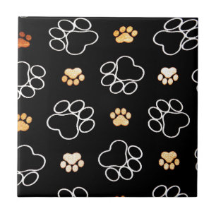 Schattige Eenvoudig Zwart Wit Goud Paw Print Patro Tegeltje