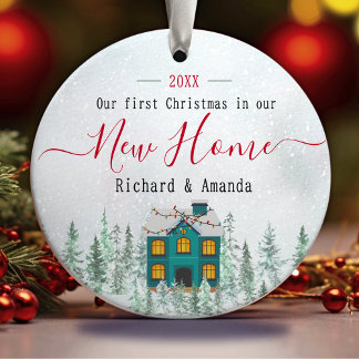 Schattige eerste kerst nieuw huis blauw huis keramisch ornament