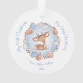 Schattige Eerste Kerst Ornament Jongen Blauw Naam (achterkant)