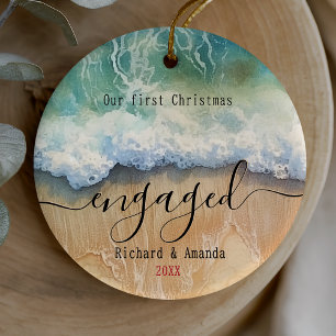 Schattige eerste kerst verloofd kust strand keramisch ornament