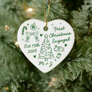 Schattige Eerste Kerst Verloving Eerste Foto Keramisch Ornament