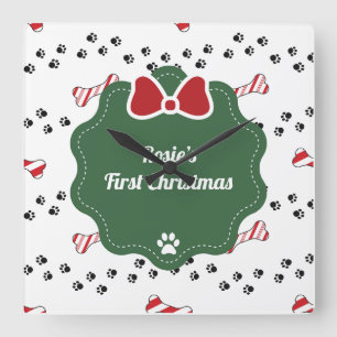 Schattige Eerste Kerstmis Hondenliefhebber Modern Vierkante Klok