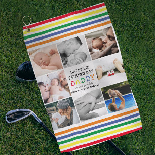 Schattige eerste Vaderdag Papa Fotocollage Golfhanddoek