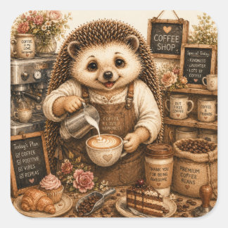 Schattige Egel Barista Watercolor Kunst Vierkante Sticker