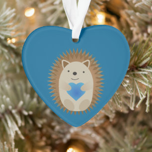 Schattige egel die een blauw hart knuffelt ornament