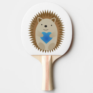 Schattige egel die een blauw hart knuffelt tafeltennisbatje