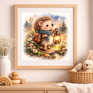 Schattige egel en lantaarn voor kinderen poster