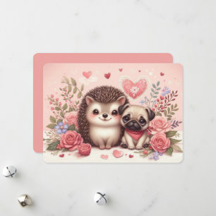 Schattige egel en pug Valentijnsdag kaart