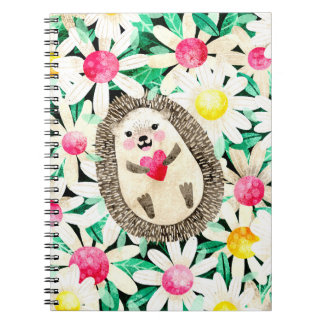 Schattige egel in bloemen Roze Geel Meisjesachtig Notitieboek
