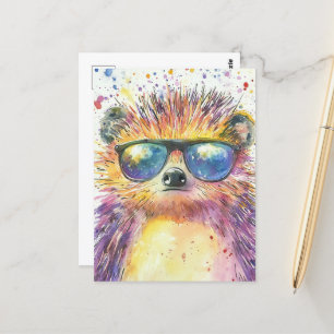 Schattige egel in zonnebril Waterverf Briefkaart