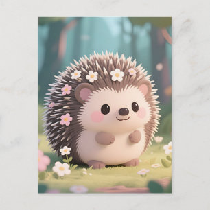 Schattige egel met bloemen Kawaii bos Briefkaart