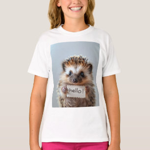 Schattige egel met "Hallo!" bordje T-shirt