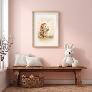 Schattige egel met paardenbloem neutrale kinderkam poster