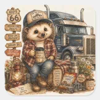 Schattige Egel Vrachtwagenchauffeur Watercolor Kun Vierkante Sticker