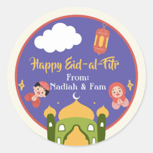 Schattige Eid-al-Fitr-stickers - Moskee Hidjab Son Ronde Sticker