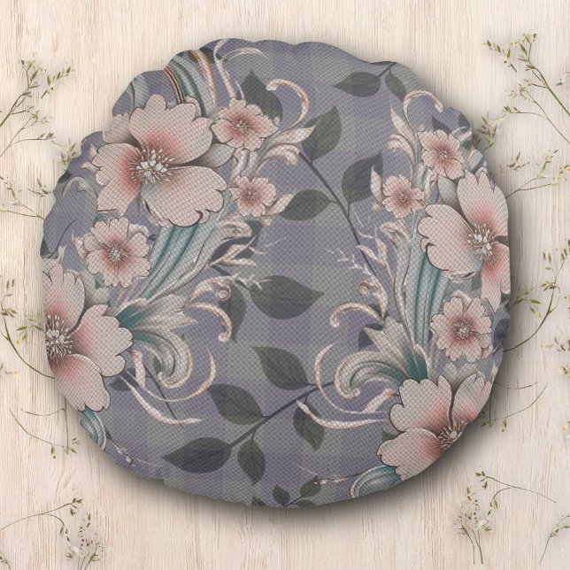 Schattige Elegant Floral Gingham Pattern Rond Kussen (Creator heeft geüpload)