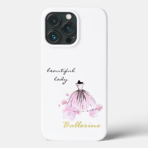 schattige elegante moderne roze sierbloemen en jur iPhone 13 pro hoesje