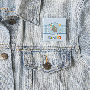 Schattige Elephant Baby Boy aangekondigd Vierkante Button 5,1 Cm