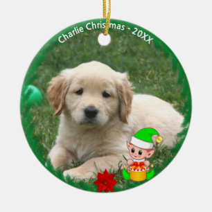 Schattige Elf & Aangepaste Gouden Retriever Puppy  Keramisch Ornament