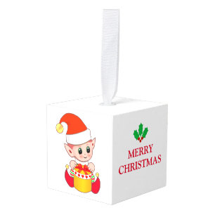 Schattige Elf & Engel Kerstmis Kubus Ornament