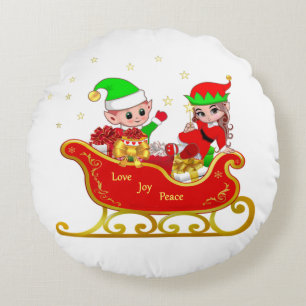Schattige elf op Kerst slee Rond Kussen