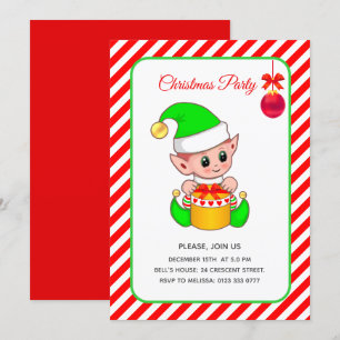 Schattige Elf op Rode en Witte Kerst Kaart