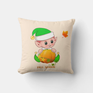 Schattige Elf & Pompoen op Licht Beige Kussen