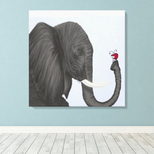 Schattige ellephant en luidolie canvas afdruk (Insitu (Houten vloer))