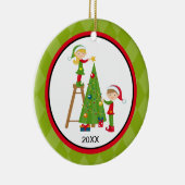 Schattige elven die kerstversiering met bomen deco keramisch ornament (Rechts)