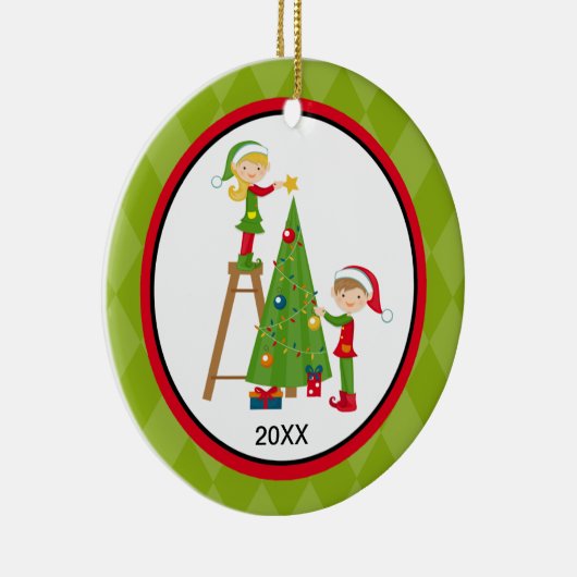 Schattige elven die kerstversiering met bomen deco keramisch ornament (Rechts)