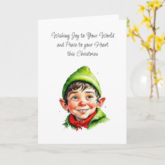 Schattige Elvis Boy | Vreugde aan uw Wereld Kerstm Kaart (Gele Bloem)