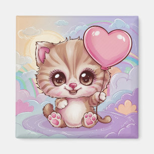 Schattige en Aardige Roze Baby Verjaardag Kitten Magneet