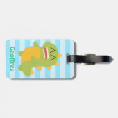 Schattige en blij Dinosaur Kinder gepersonaliseerd Bagagelabel (Achterkant horizontaal)