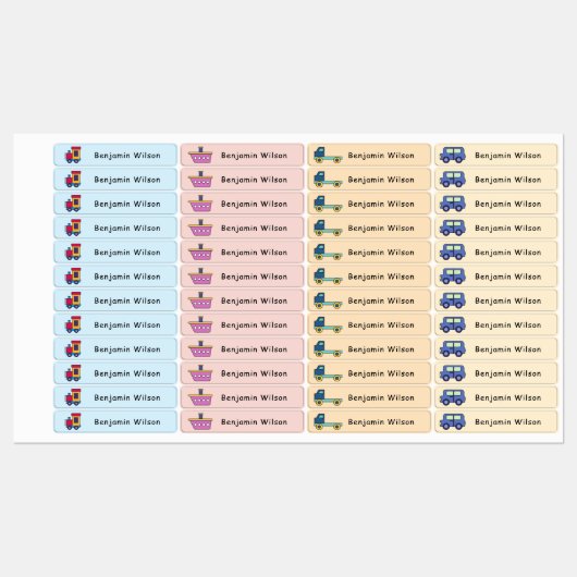 Schattige en eenvoudig vervoer Custom Name Kinder Labels (Vel)