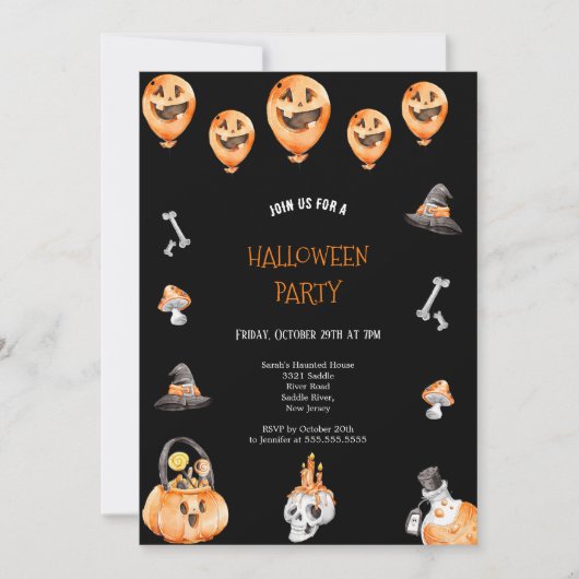 SCHATTIGE EN ENG ZWART EN ORANJE HALLOWEEN FEEST KAART (Voorkant)