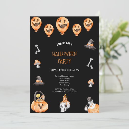 SCHATTIGE EN ENG ZWART EN ORANJE HALLOWEEN FEEST KAART (Staand voorkant)