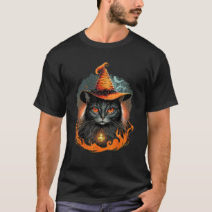 Schattige en enge zwarte kat met een heksenhoed t-shirt