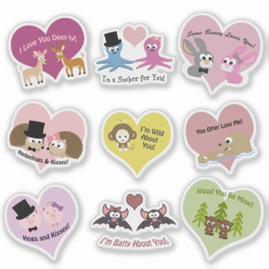 Schattige en Funny Animal Love Puns Sticker Set (Voorkant)