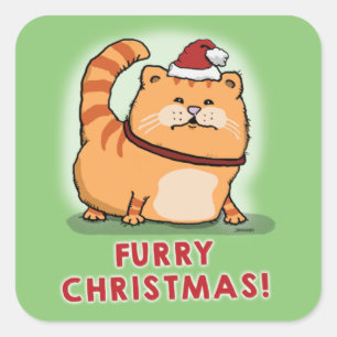 Schattige en Funny Cat Furry Christmas Vierkante Sticker